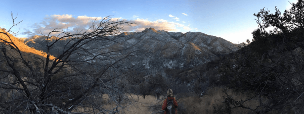 desert mtns w snow and me walking